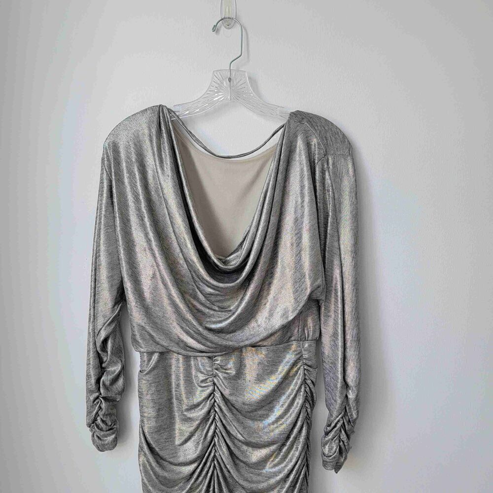 VINCE CAMUTO Light Gold Metallic Long Sleeve Ruched Mini Dress Size 4 - Picture 8 of 9
